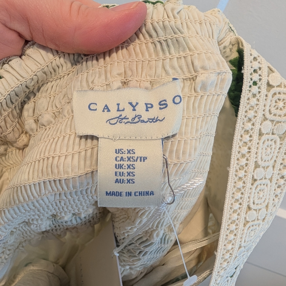 CALYPSO St. Barth Palm Tree Tiered Maxi Dress With Lace Trim Size XS - Picture 2 of 12